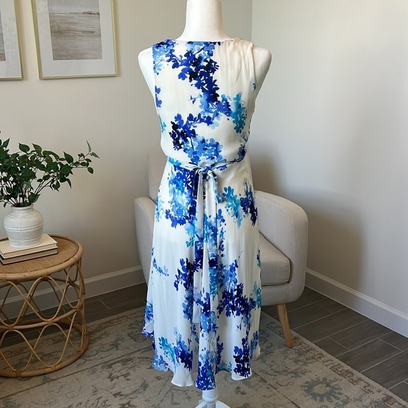 Lulus Paint Me a Picture Ivory Blue Watercolor Floral Garden Wrap Dress Small - Picture 3 of 17